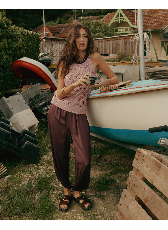 7s8009-70020 523 Summum Sleeveless top Fancy cotton ajour knit  RoseQuartz