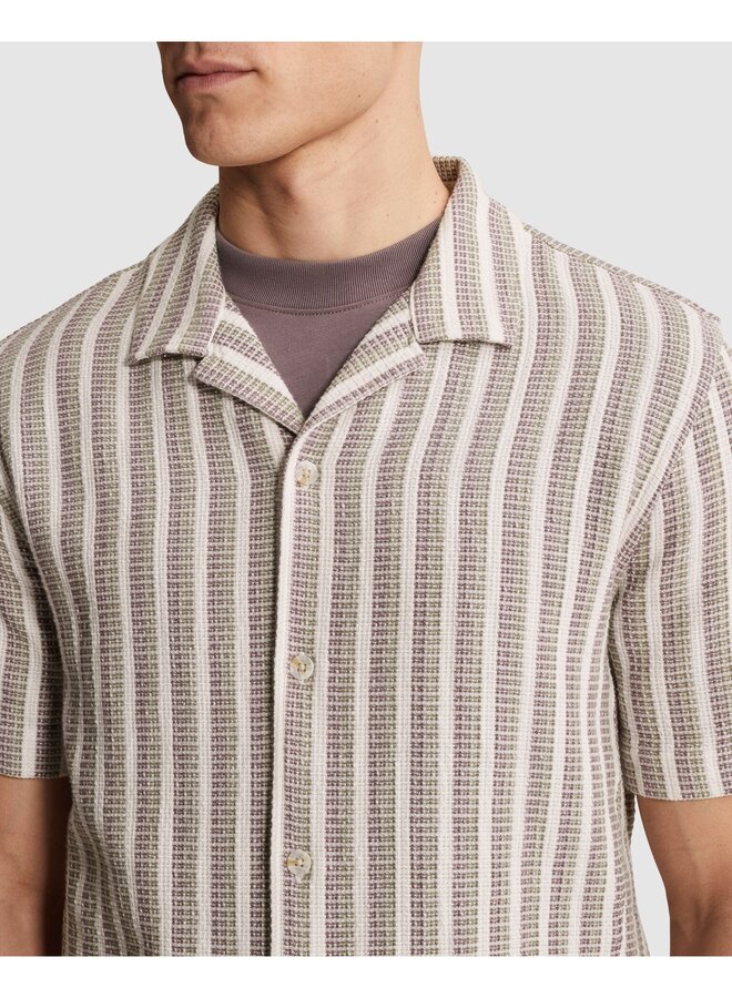 CSIS2605282 7014 Cast Iron Short Sleeve Shirt Stripe new mesh Silver Birch
