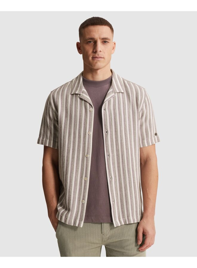 CSIS2605282 7014 Cast Iron Short Sleeve Shirt Stripe new mesh Silver Birch