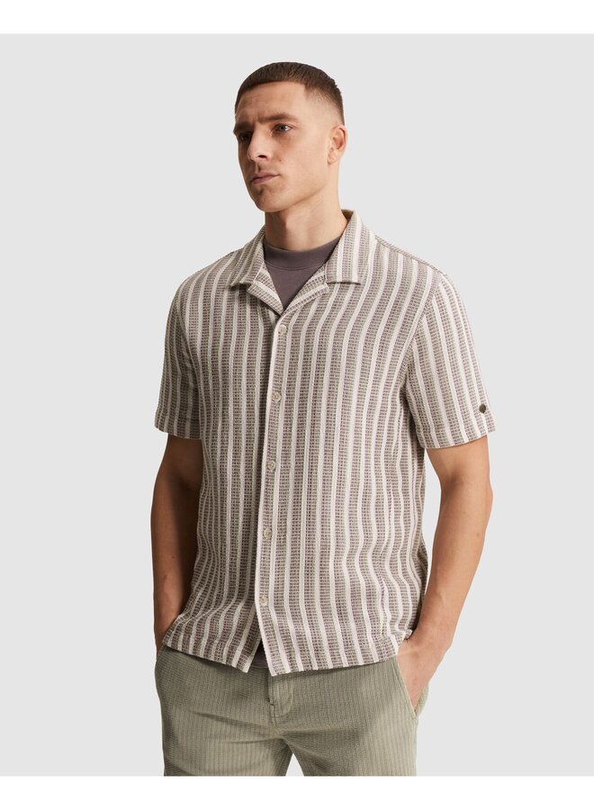 CSIS2605282 7014 Cast Iron Short Sleeve Shirt Stripe new mesh Silver Birch