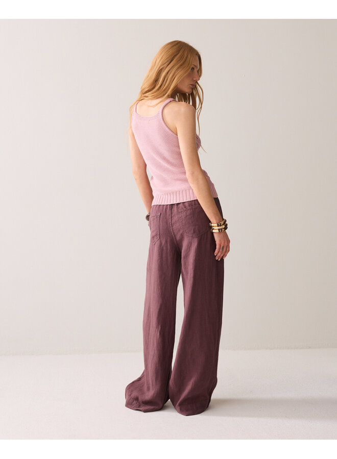 4s2984-12477 334 Summum Wideleg pant Light linen  - Deep fig