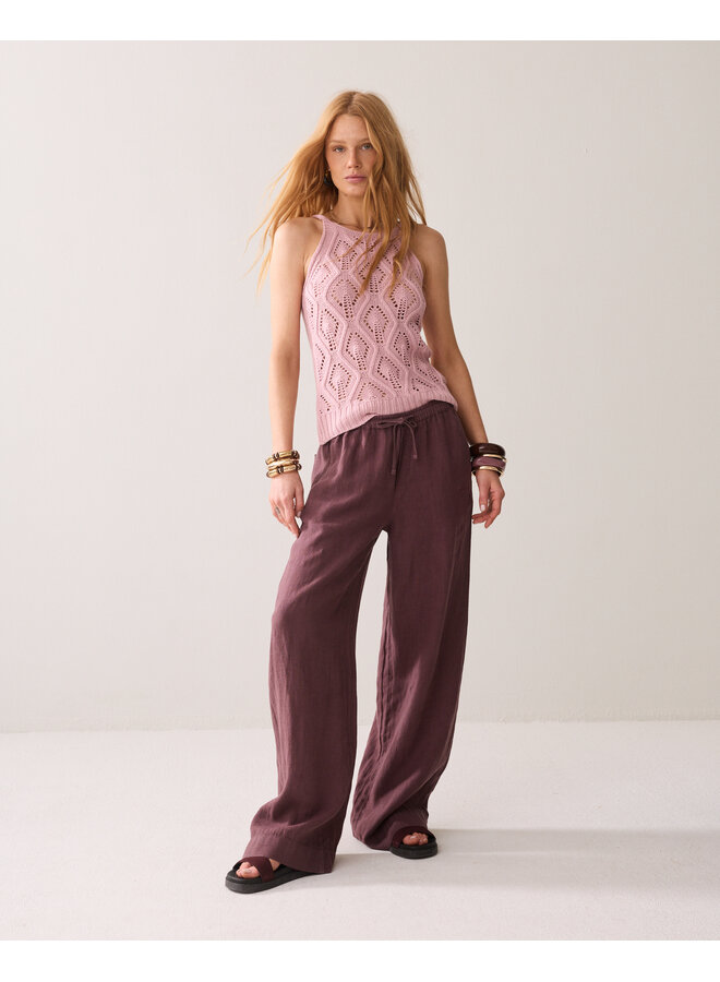 4s2984-12477 334 Summum Wideleg pant Light linen  - Deep fig