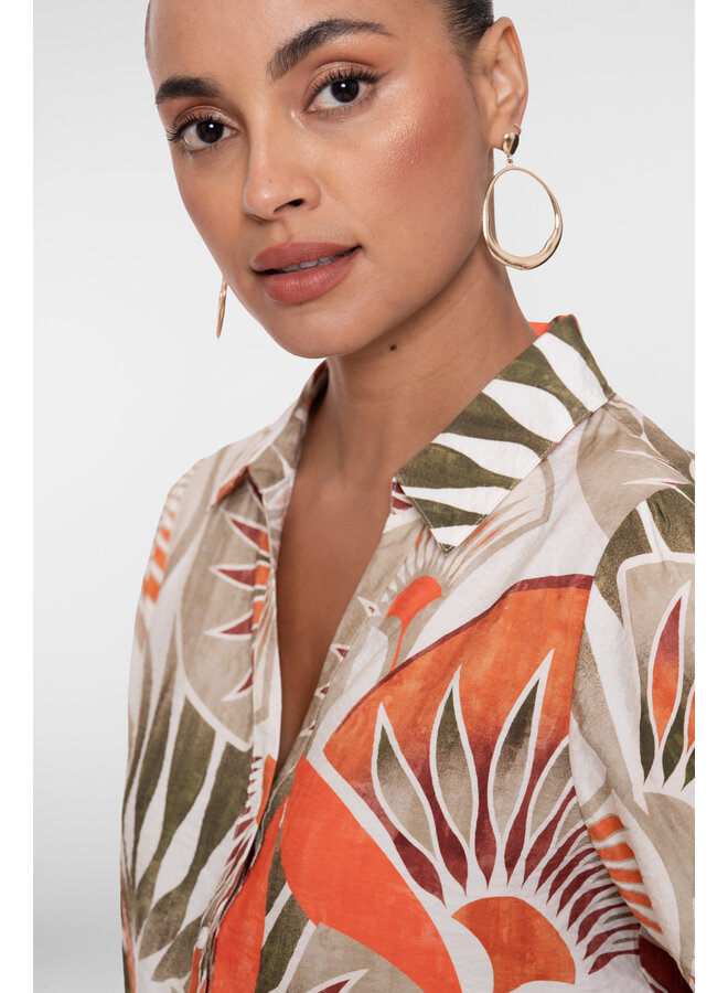 63483 250 Geisha Blouse dark orange green camel