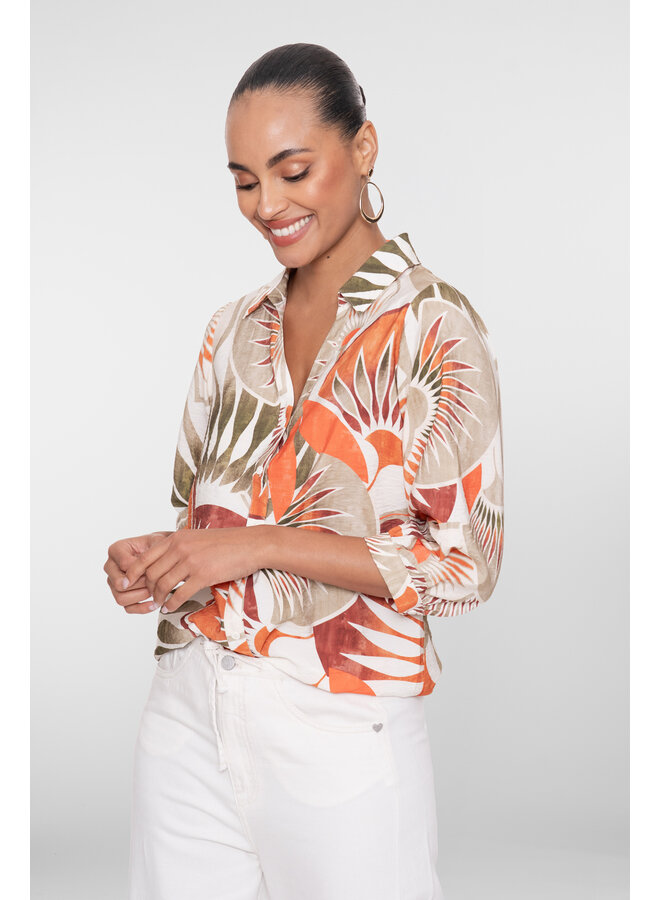 63483 250 Geisha Blouse dark orange green camel