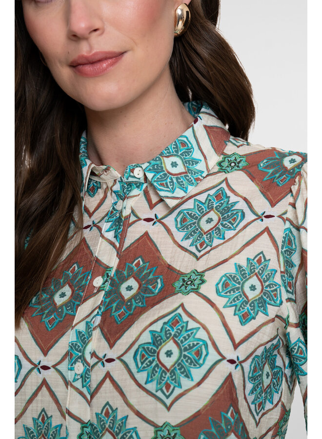 63453 602 Geisha Blouse Aqua Camel Aqua Camel