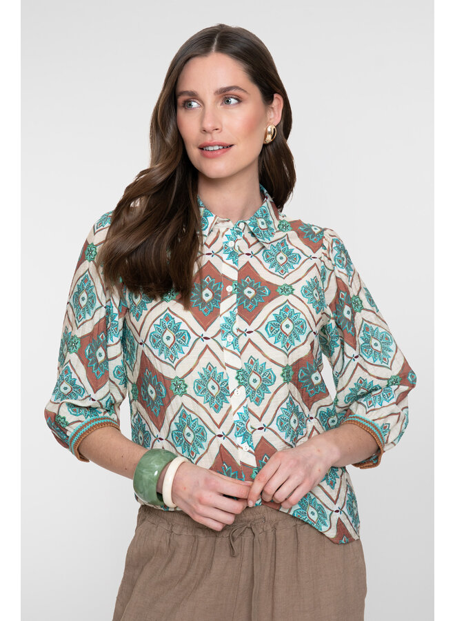 63453 602 Geisha Blouse Aqua Camel Aqua Camel