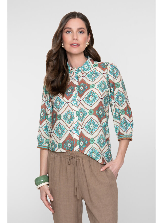 63453 602 Geisha Blouse Aqua Camel Aqua Camel