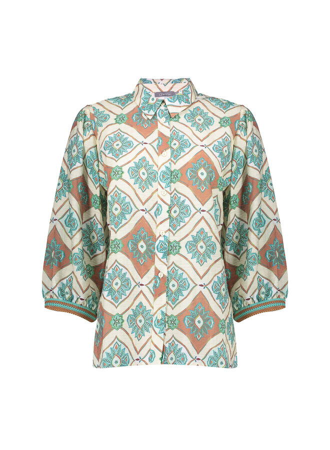 63453 602 Geisha Blouse Aqua Camel Aqua Camel