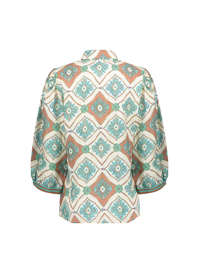 63453 602 Geisha Blouse Aqua Camel Aqua Camel
