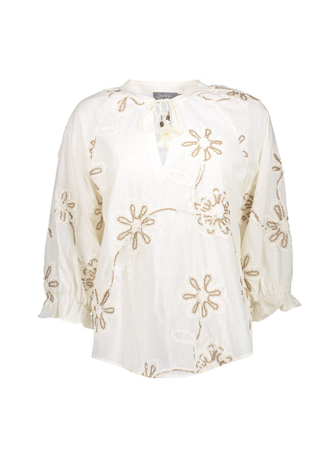 63300 718 Geisha Top embroidered Ecru