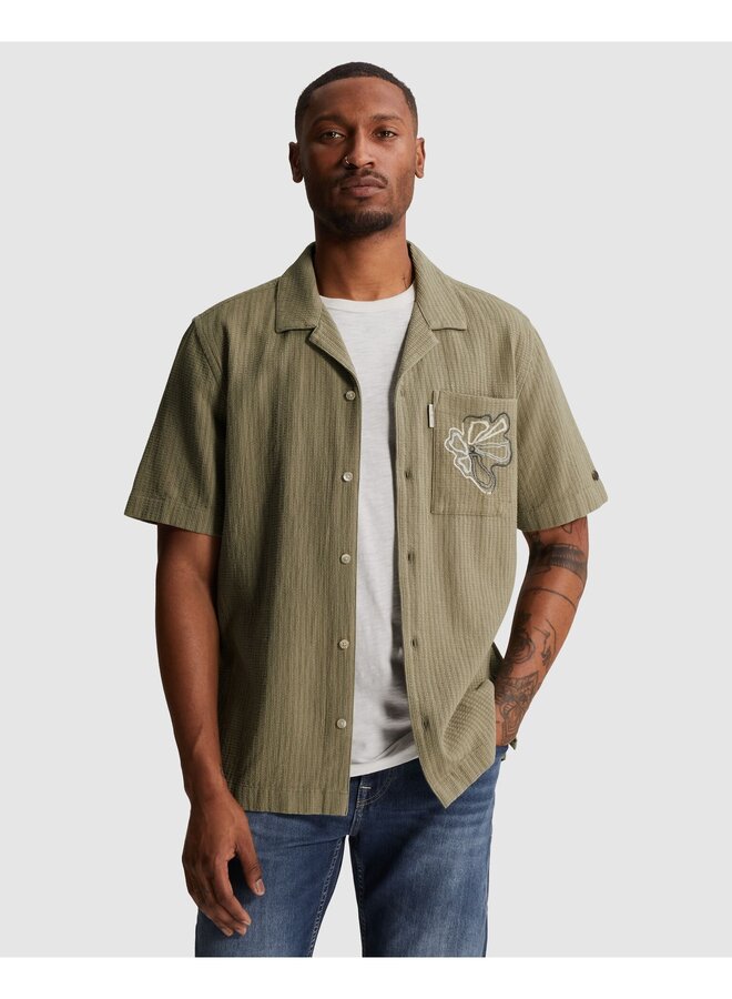 CSIS2605280 6148 Cast Iron Short Sleeve Shirt Yarn dye structure Vetiver