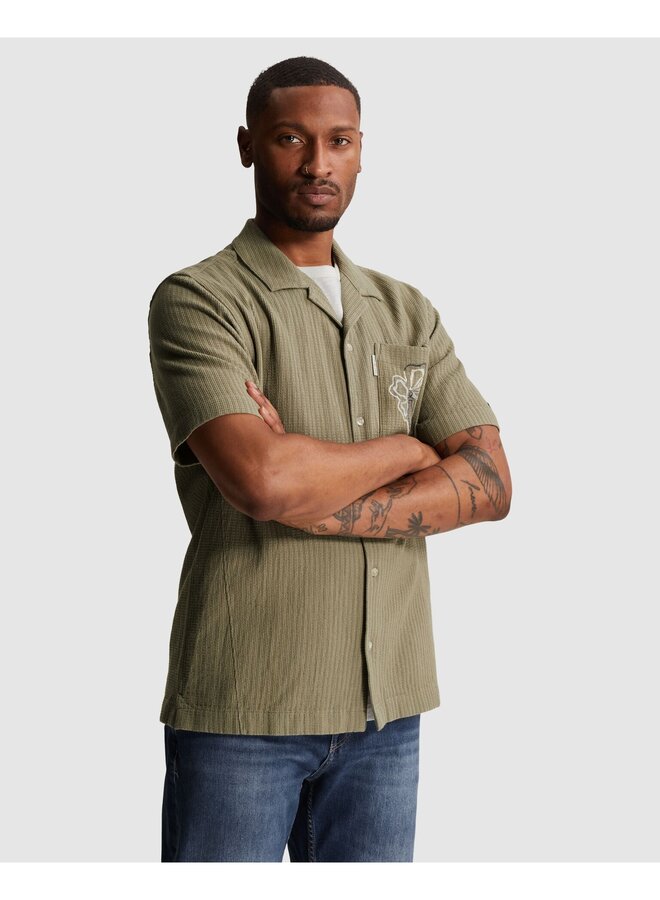 CSIS2605280 6148 Cast Iron Short Sleeve Shirt Yarn dye structure Vetiver