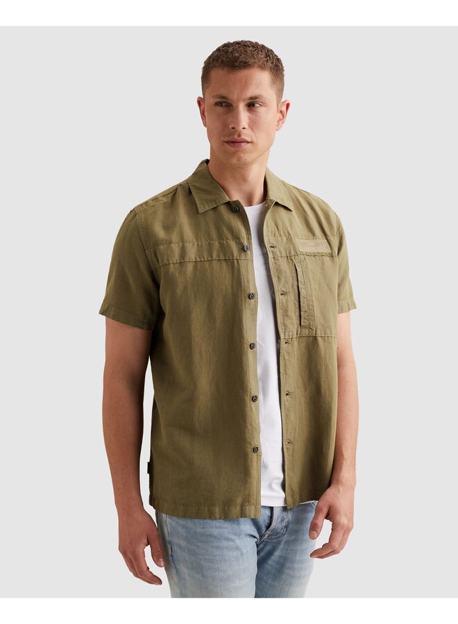 PSIS2605236 6389 PME Legend Short Sleeve Shirt Cotton/linen garment dye Dusky Green