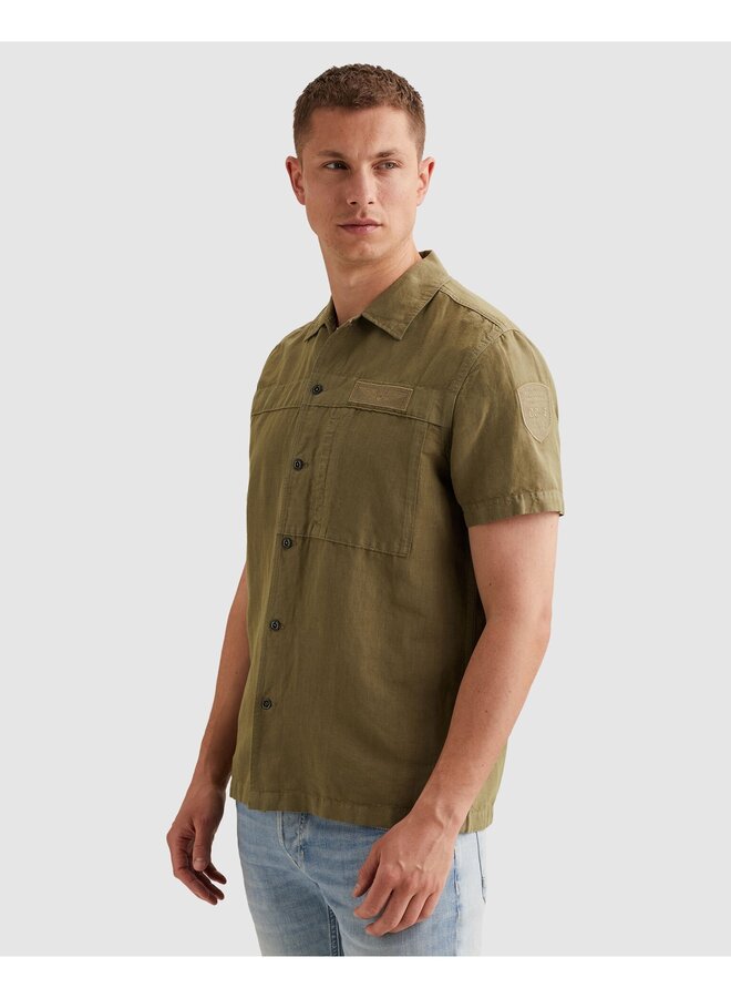PSIS2605236 6389 PME Legend Short Sleeve Shirt Cotton/linen garment dye Dusky Green