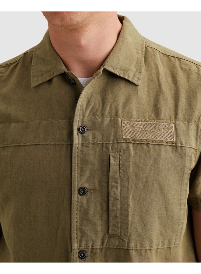 PSIS2605236 6389 PME Legend Short Sleeve Shirt Cotton/linen garment dye Dusky Green