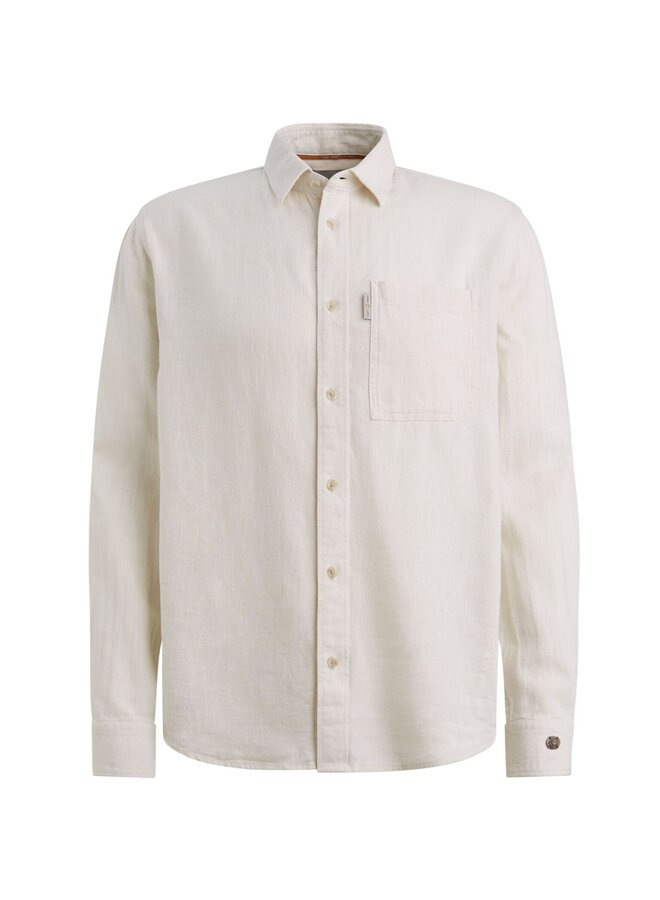 CSI2604250 7014 Cast Iron Long sleeve shirt Cotton linen yarn dye twill Silver Birch