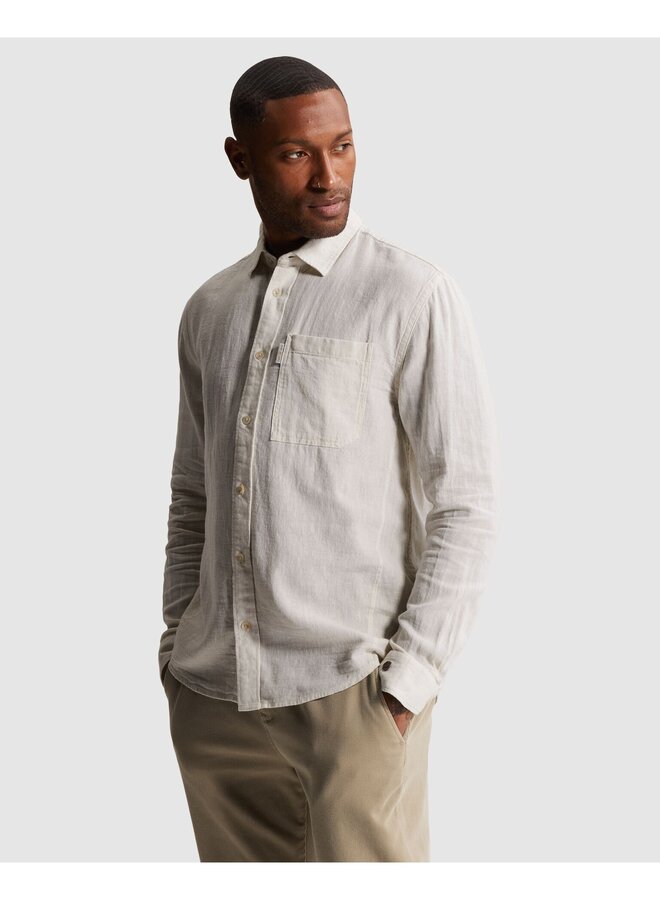 CSI2604250 7014 Cast Iron Long sleeve shirt Cotton linen yarn dye twill Silver Birch