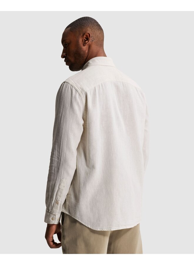 CSI2604250 7014 Cast Iron Long sleeve shirt Cotton linen yarn dye twill Silver Birch