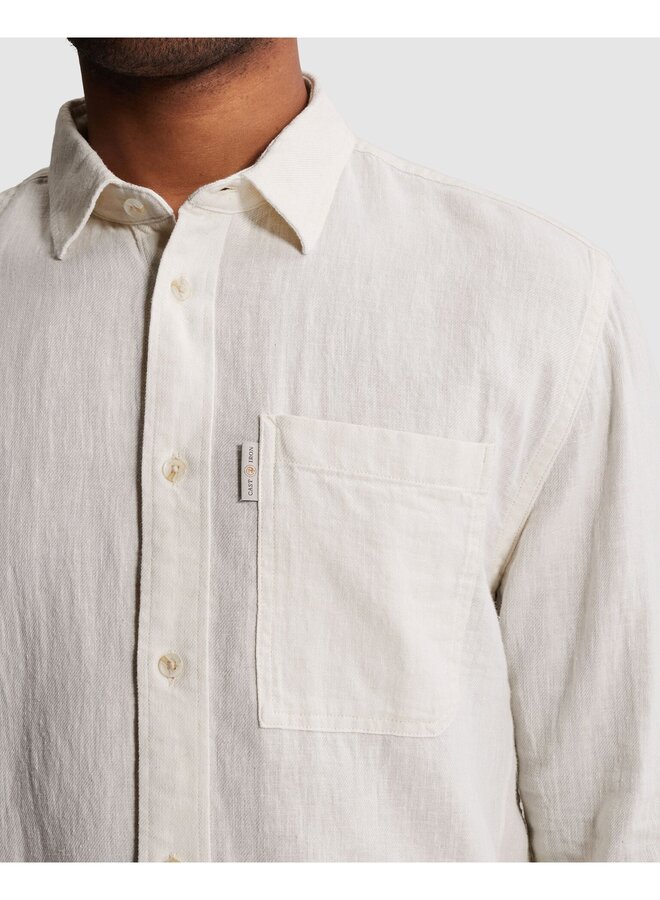 CSI2604250 7014 Cast Iron Long sleeve shirt Cotton linen yarn dye twill Silver Birch