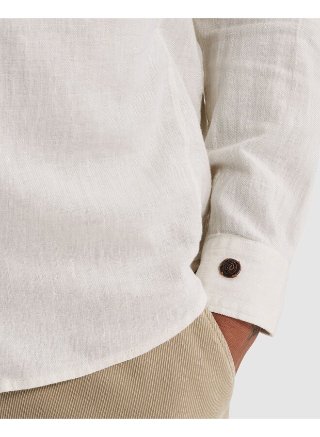 CSI2604250 7014 Cast Iron Long sleeve shirt Cotton linen yarn dye twill Silver Birch