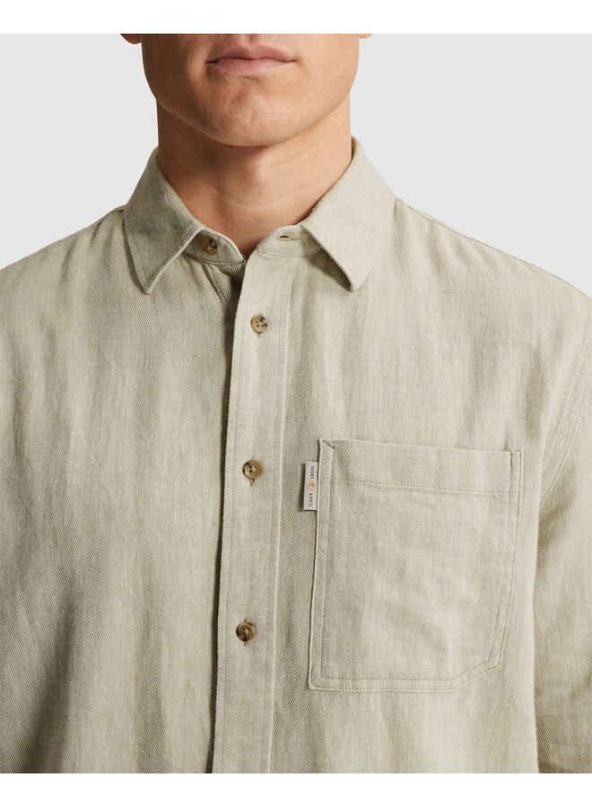 CSI2604250 6390 Cast Iron Long sleeve shirt Cotton linen yarn dye twill Tea
