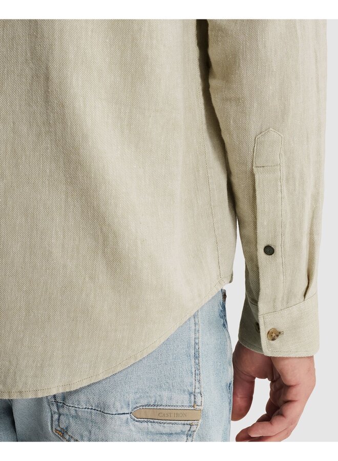CSI2604250 6390 Cast Iron Long sleeve shirt Cotton linen yarn dye twill Tea