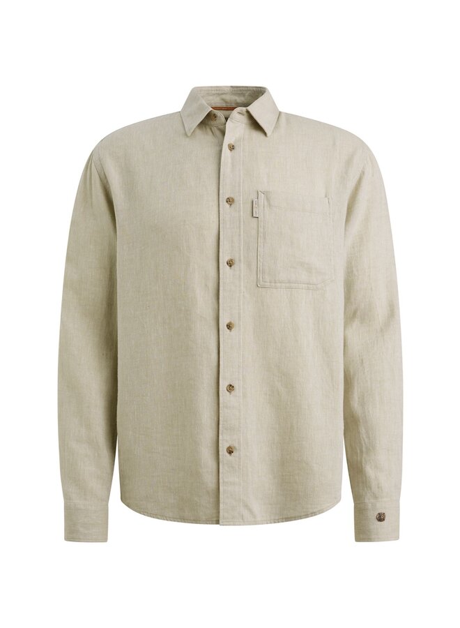 CSI2604250 6390 Cast Iron Long sleeve shirt Cotton linen yarn dye twill Tea