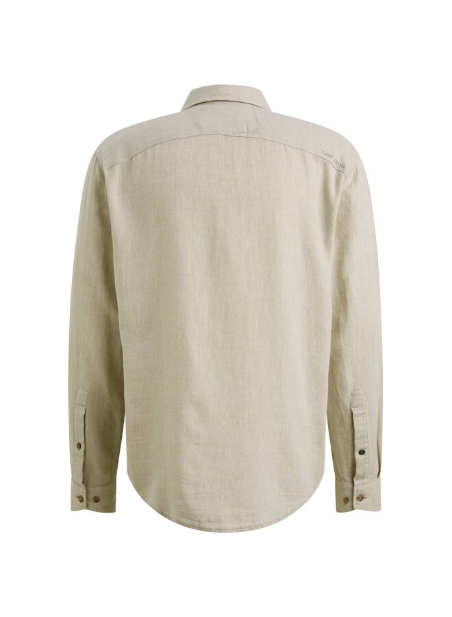 CSI2604250 6390 Cast Iron Long sleeve shirt Cotton linen yarn dye twill Tea