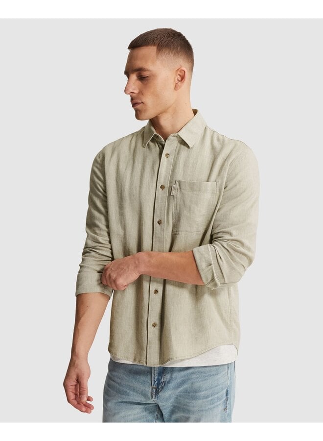 CSI2604250 6390 Cast Iron Long sleeve shirt Cotton linen yarn dye twill Tea