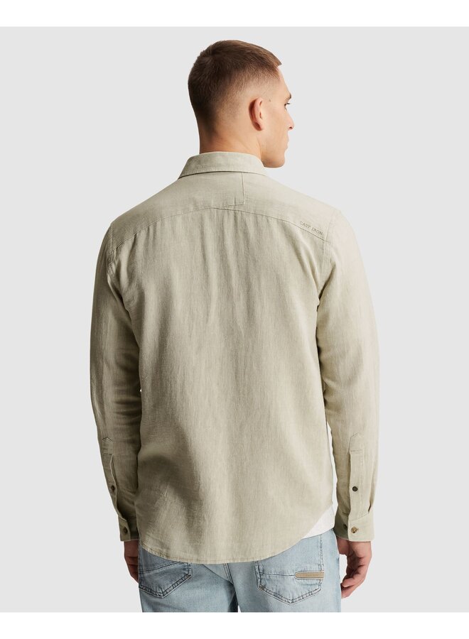 CSI2604250 6390 Cast Iron Long sleeve shirt Cotton linen yarn dye twill Tea