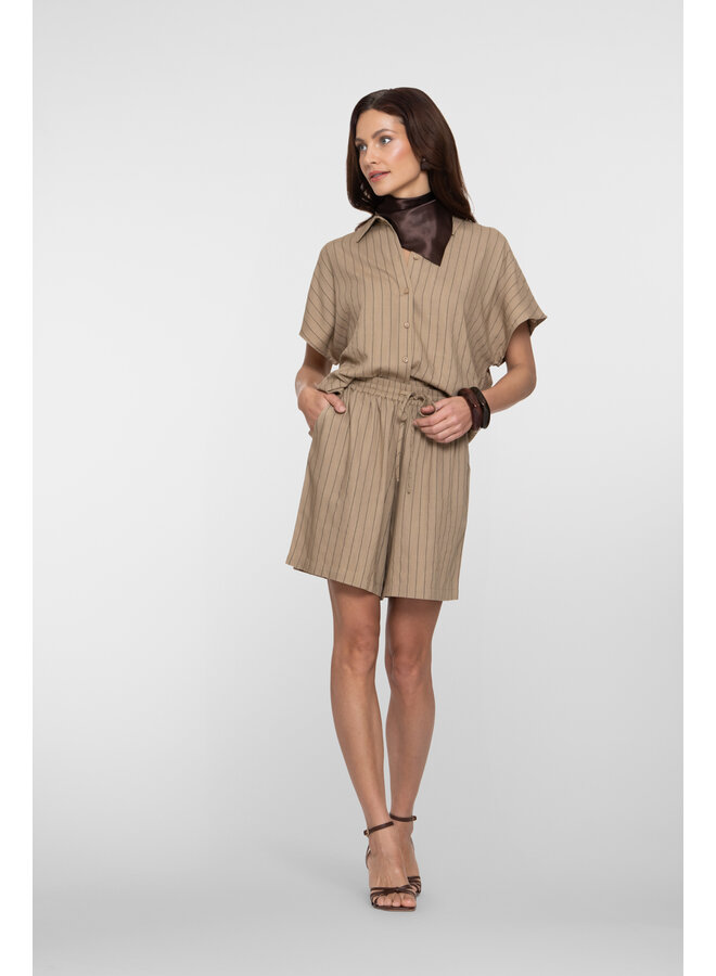 61387-14 745 Geisha Shorts linen stripes  taupe/black