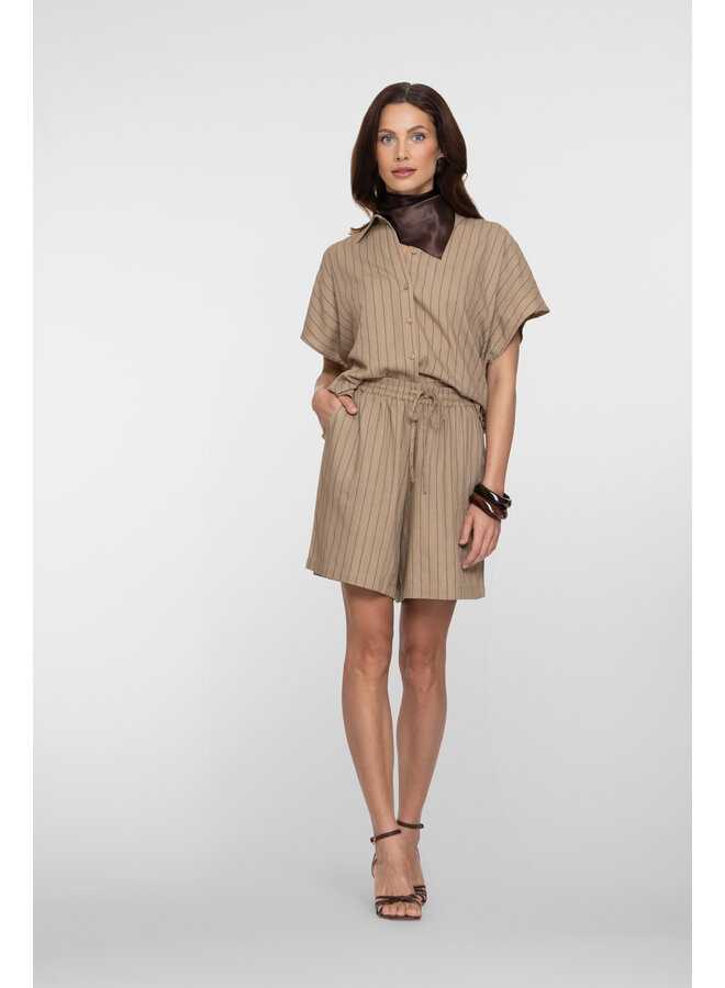 61387-14 745 Geisha Shorts linen stripes  taupe/black