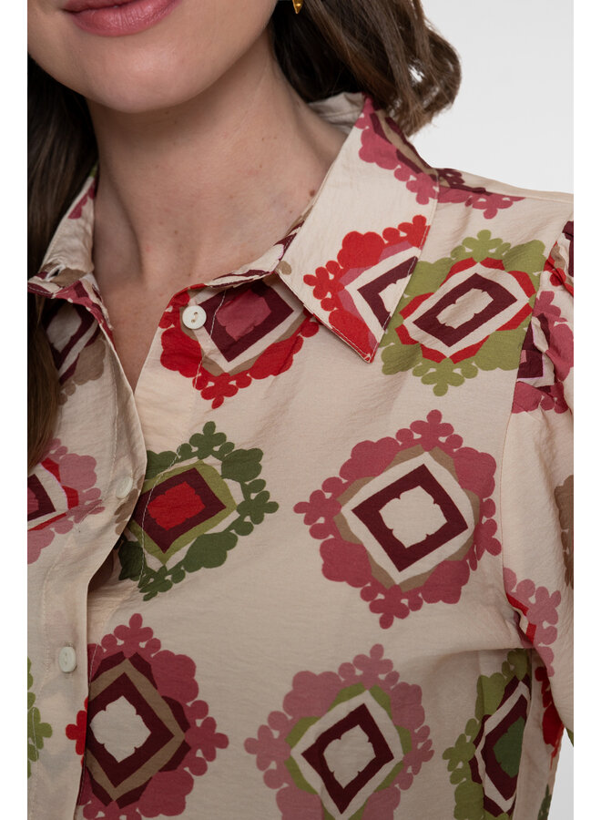 63480-20 718 Geisha blouse  ecru/raspberry/green