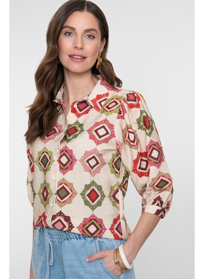 63480-20 718 Geisha blouse  ecru/raspberry/green