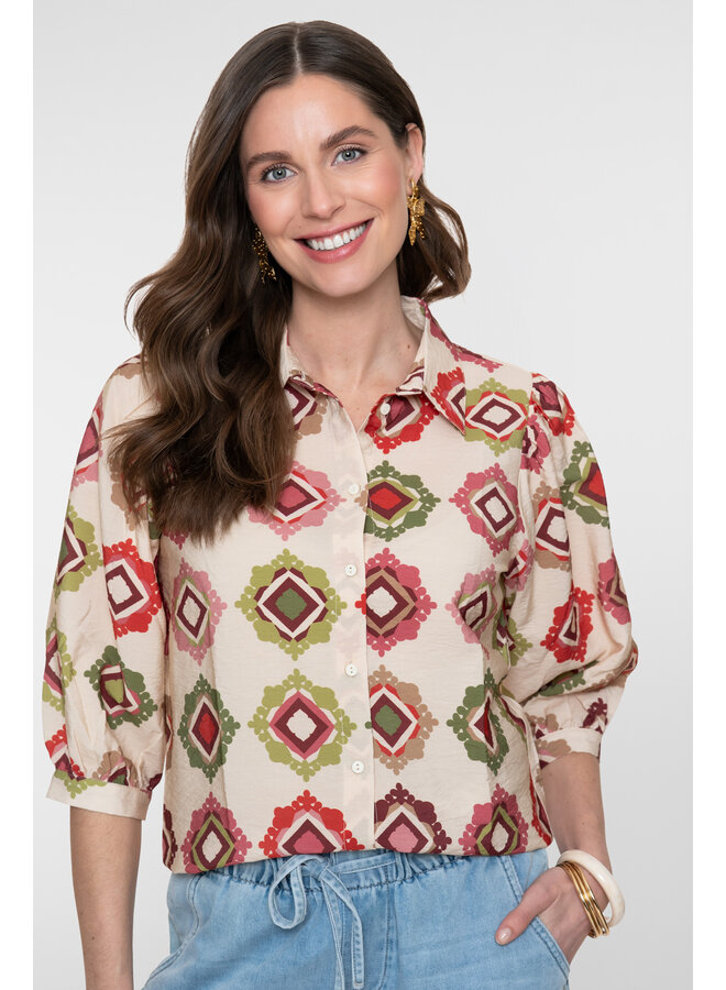 63480-20 718 Geisha blouse  ecru/raspberry/green