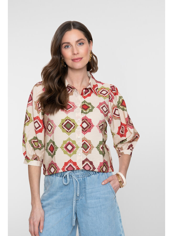 63480-20 718 Geisha blouse  ecru/raspberry/green