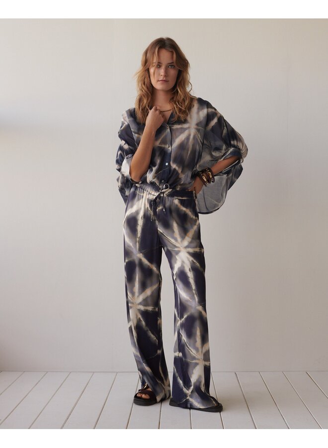 4s3002-12459 413 Summum Trousers Tie dye viscose  - Blue Noir