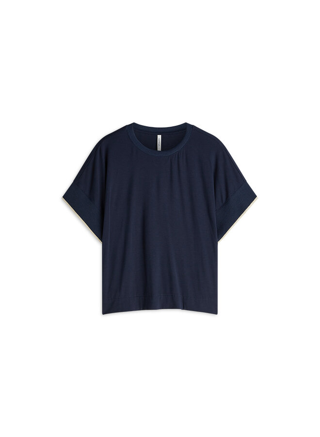 3s5326-30790 413 Summum Top Boxy knit trims Blue noir