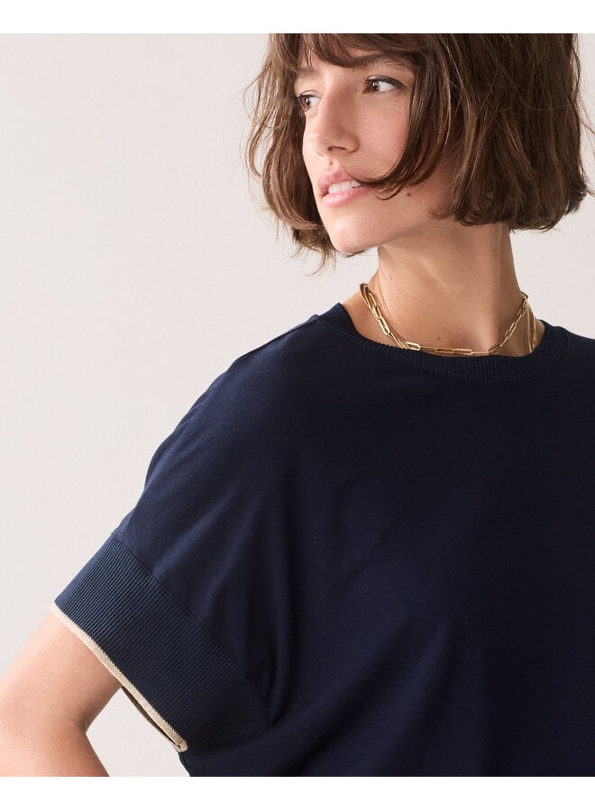 3s5326-30790 413 Summum Top Boxy knit trims Blue noir