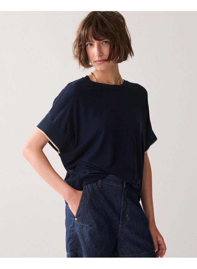 3s5326-30790 413 Summum Top Boxy knit trims Blue noir