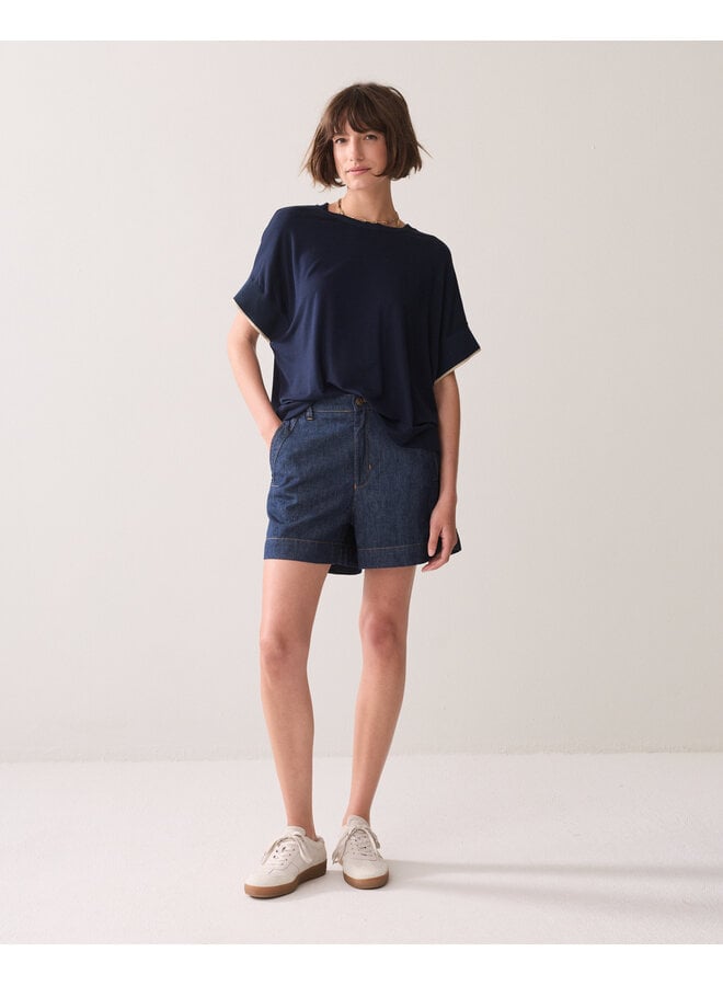 3s5326-30790 413 Summum Top Boxy knit trims Blue noir