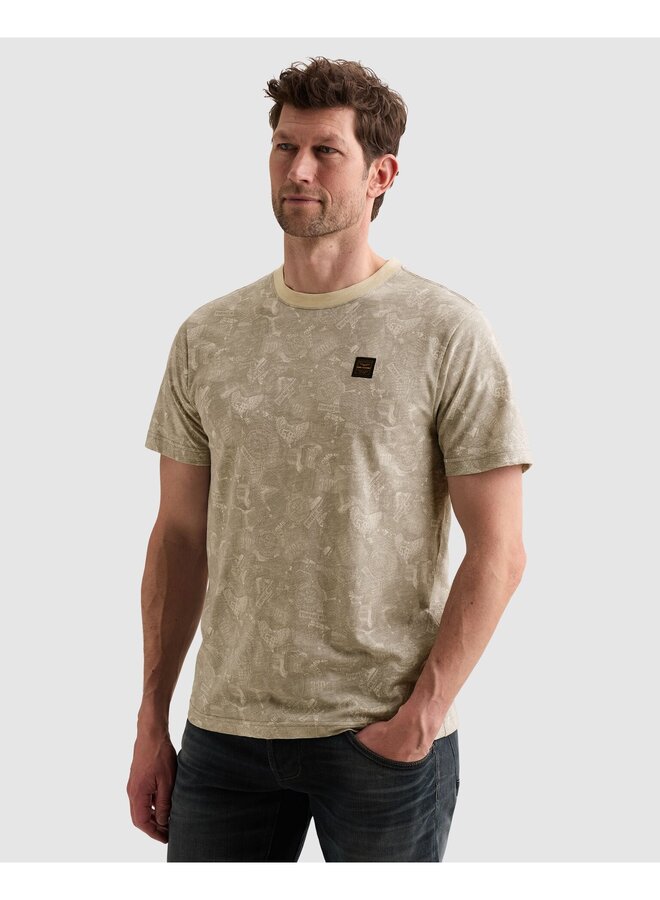 PTSS2606553 7001 PME Legend Short sleeve r-neck slub jersey aop Egret