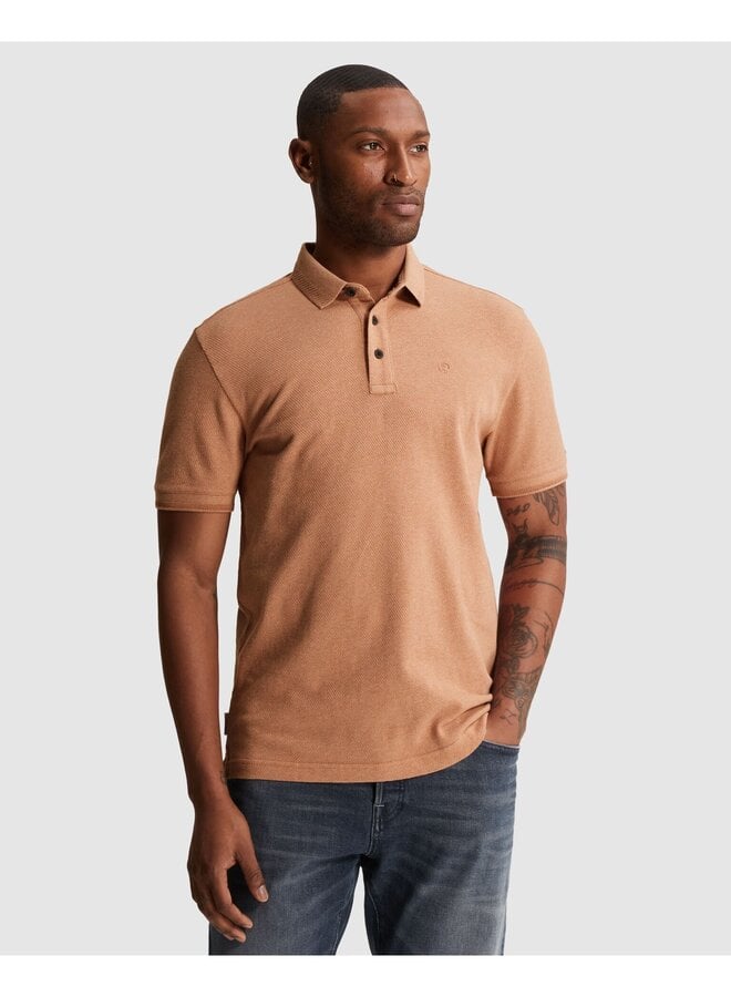 CPSS2606864 8136 Cast Iron Short sleeve polo slim fit popcorn jersey melange Sunburn