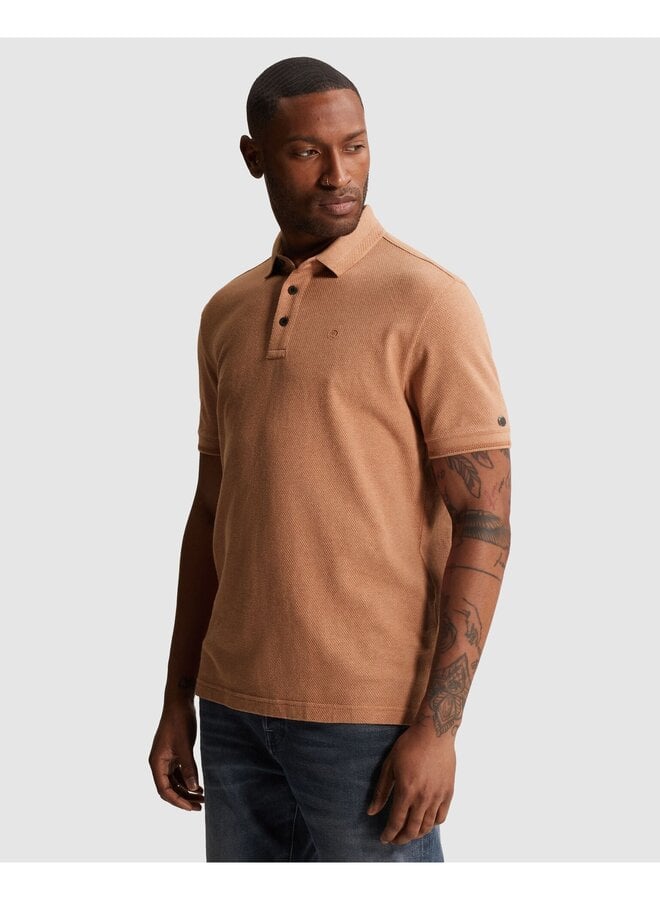 CPSS2606864 8136 Cast Iron Short sleeve polo slim fit popcorn jersey melange Sunburn