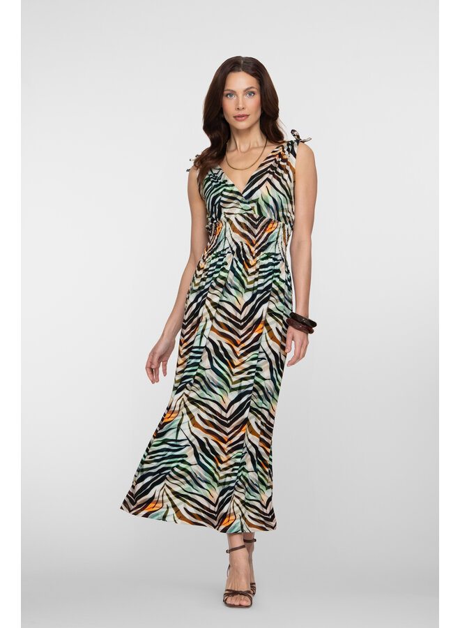 67425-60 MILA 775 Geisha Dress smock jersey AOP  Pr.03-26-2 brown/green