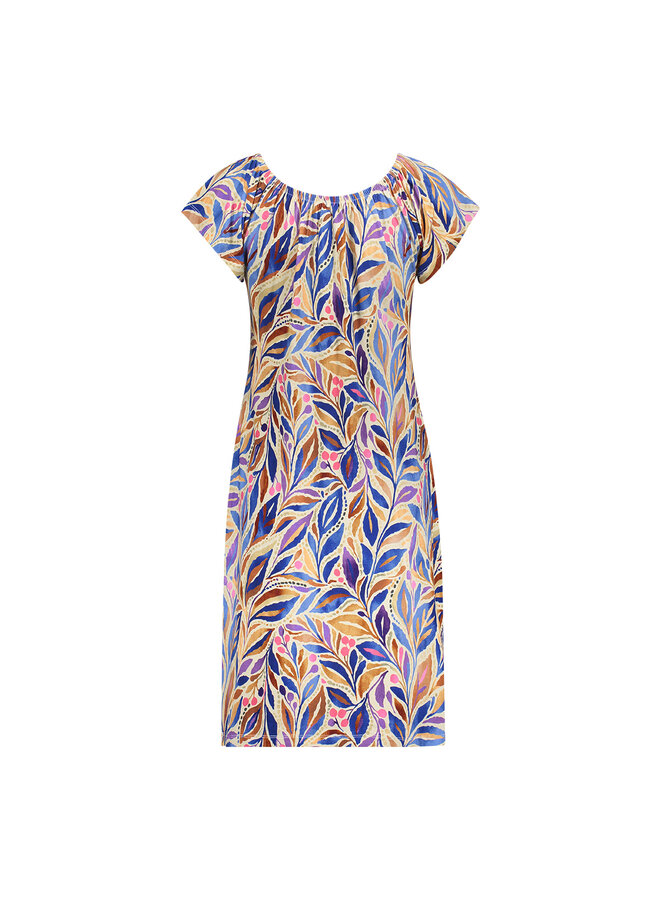 67422-60 MAY 815 Geisha Dress elastic shoulder jersey AOP  Pr.02-26-2 indigo/purple