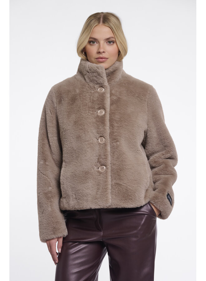 Vie 7002611 Rino & Pelle Single breasted faux fur jacket Mocha latte