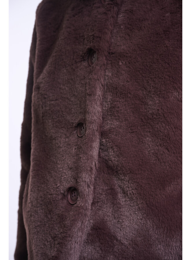 Vie.7002611 Rino en Pelle Single breasted faux fur jacket Chocolate bean