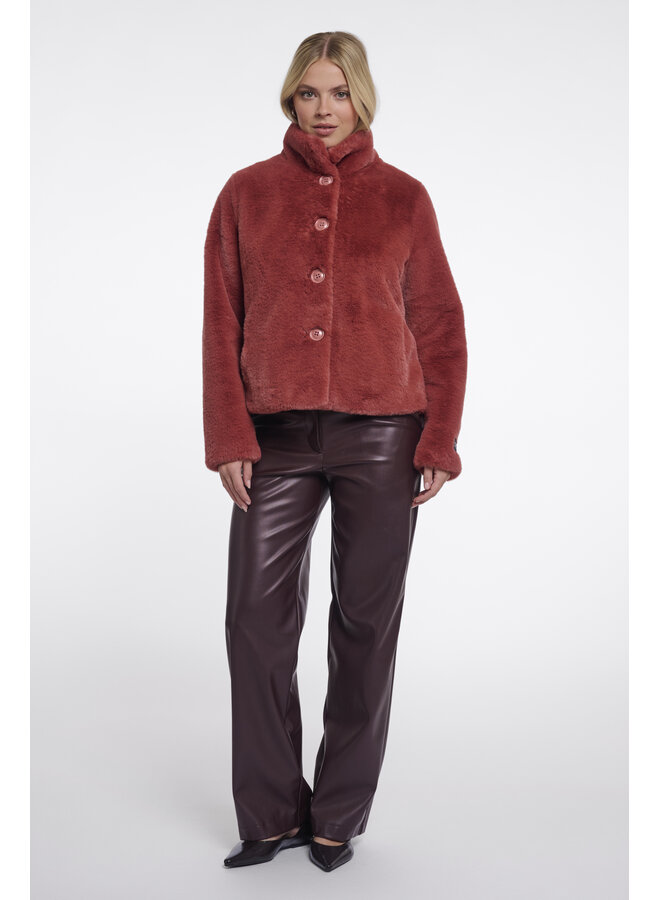 Vie.7002611 Rino en Pelle Single breasted faux fur jacket Antique rouge