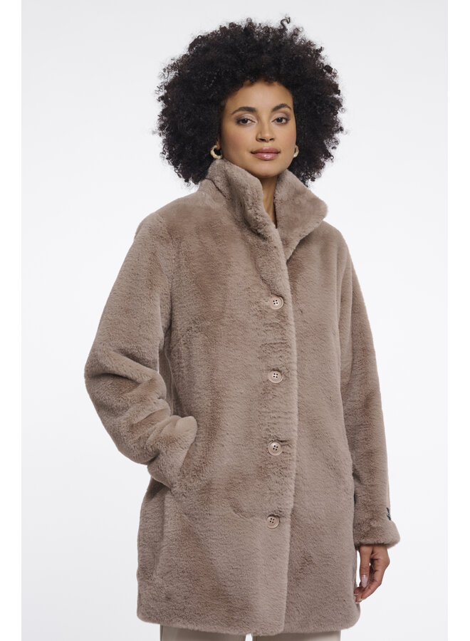 Nonna 7002611 Rino & Pelle Single breasted faux fur coat Mocha latte